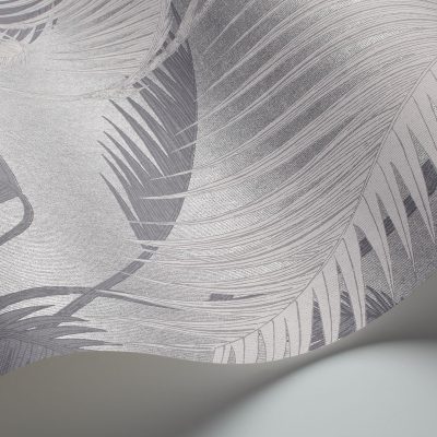 silver toned wallpaper of palm leaves by Cole and Son - Palm Jungle