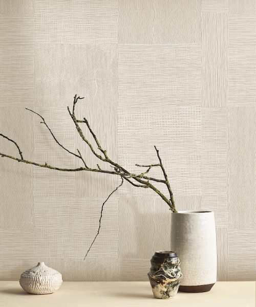 Traces in Sand wallpaper in Japanese or Japandi styled room shot